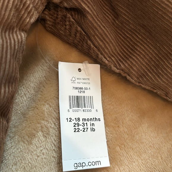 Baby Gap brown corduroy and Sherpa lined coat. NWT. Snap front closure. - Picture 4 of 5